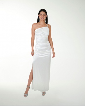 VESTIDO CL BLANCO LISO CON ABERTURA