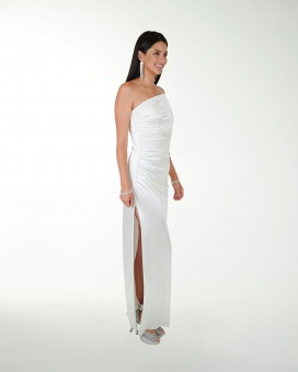 VESTIDO CL BLANCO LISO CON ABERTURA