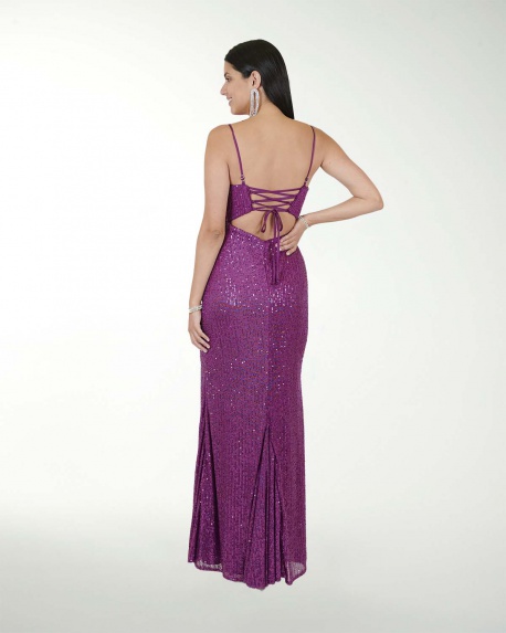 VESTIDO CL LENTEJUELA CORTE SIRENA CON PLIEGUES