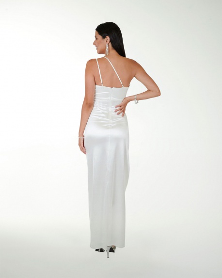 VESTIDO CL BLANCO LISO CON ABERTURA