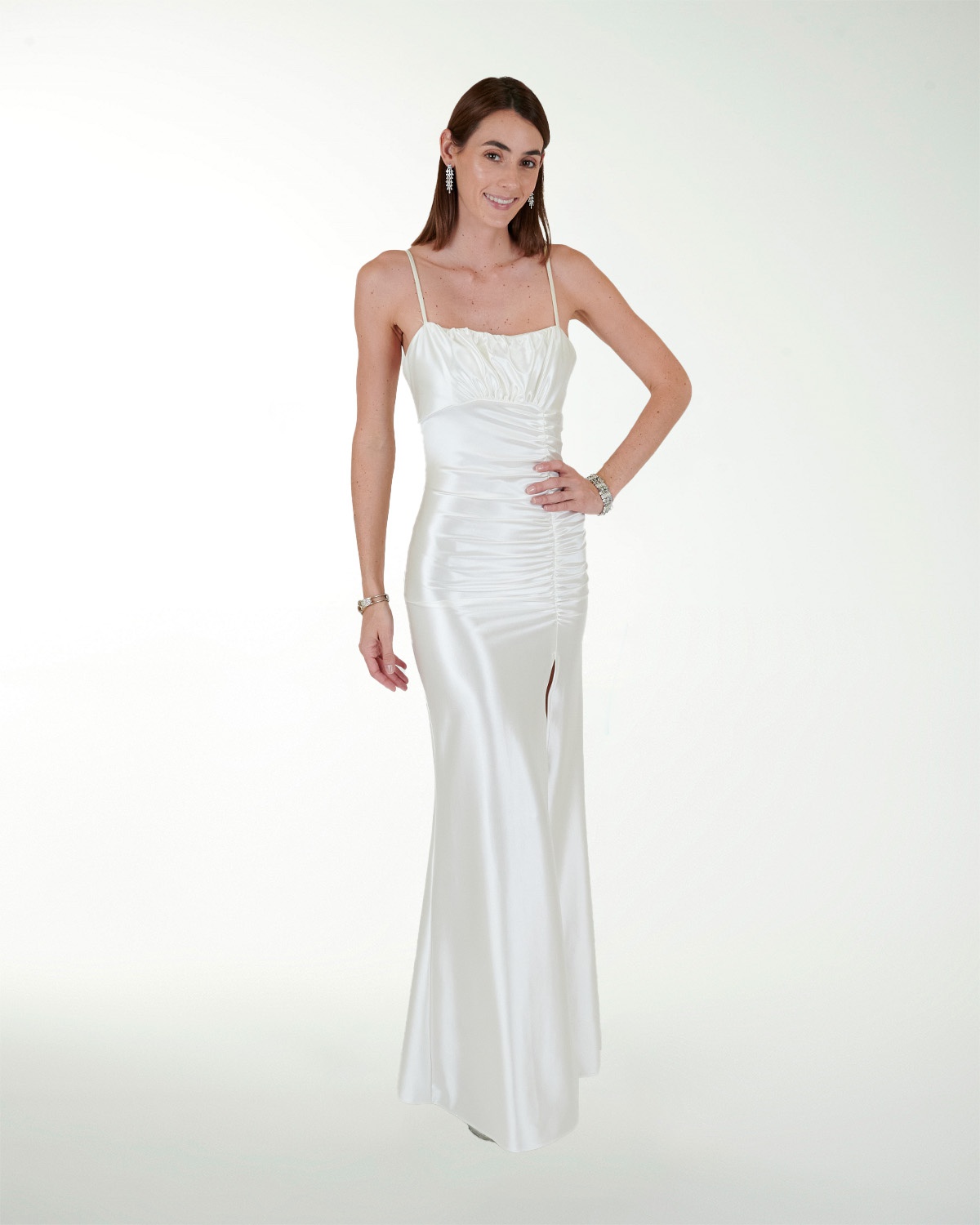 VESTIDO CL BLANCO LISO DRAPEADO