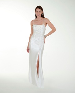 VESTIDO CL BLANCO LISO DRAPEADO