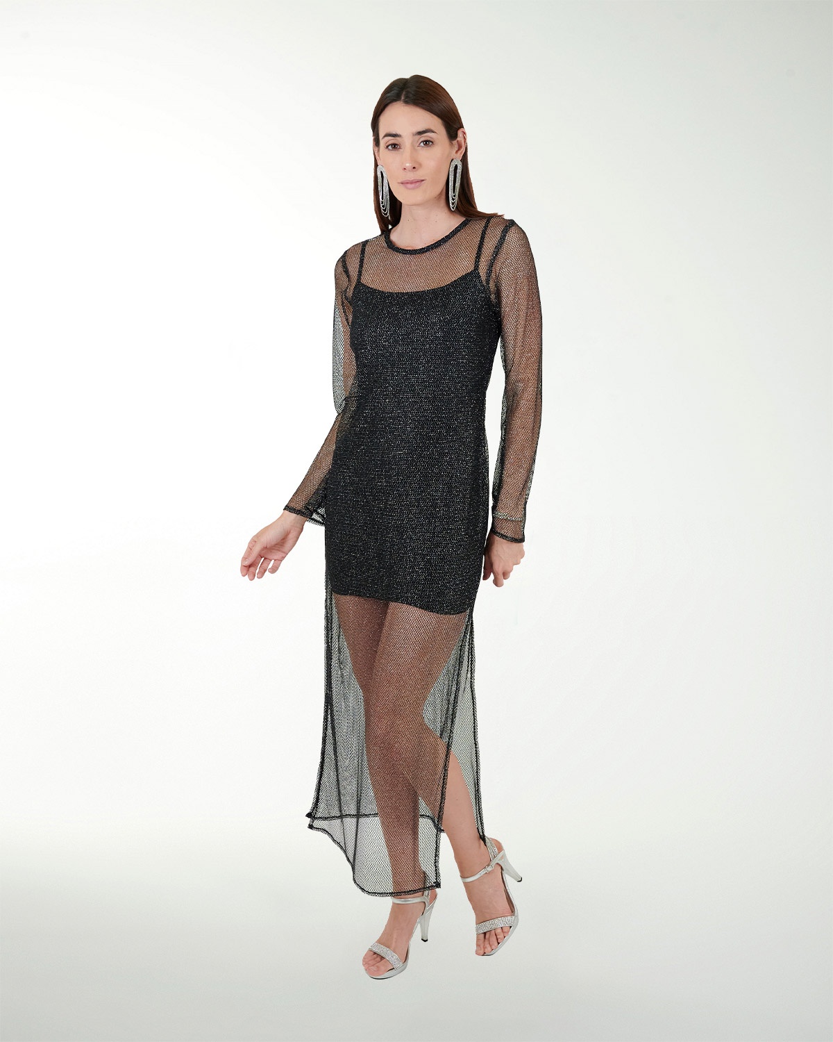 VESTIDO PP MALLA LUREX CON TRANSPARENCIA