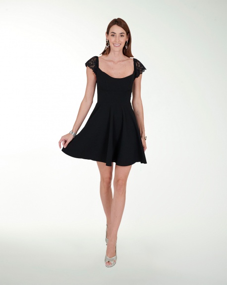 VESTIDO CA CREPE LISO  MANGAS DE ENCJAE