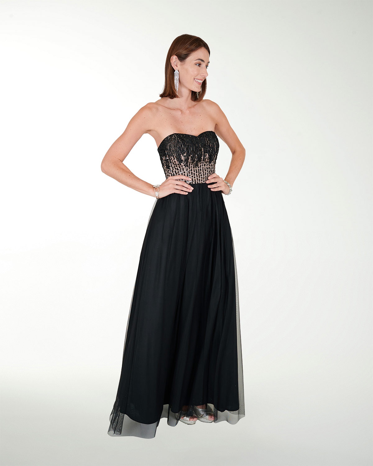 VESTIDO CL IMPERIAL STRAPLESS CON LENTEJUELA