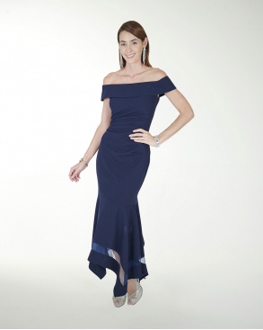 VESTIDO CL CREPE DRAPEADO CON TRANSPARENCIA