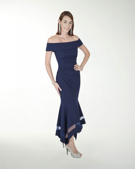 VESTIDO CL CREPE DRAPEADO CON TRANSPARENCIA