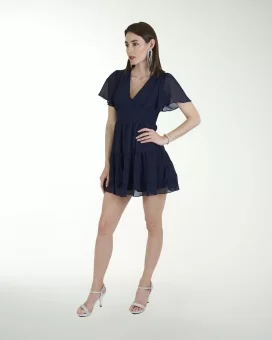 VESTIDO CA CHIFON LISO ESCOTE EN V