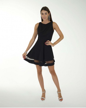 VESTIDO CASUAL CREPE CON TRANSPARENCIA EN EL RUEDO