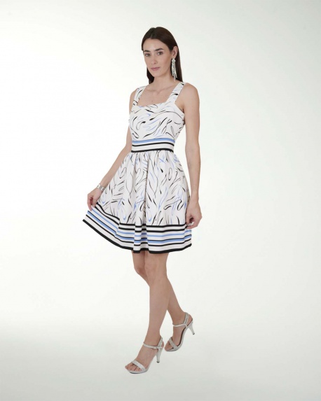 VESTIDO CASUAL ESTAMPADO CON PLIEGUES ESCOTE CUADRADO