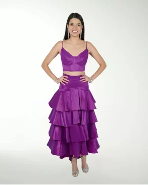 VESTIDO CL LISO DE 2 PIEZAS CON OLANES EN FALDA