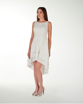 VESTIDO CC BLANCO CREPE FALDA A DESNIVEL