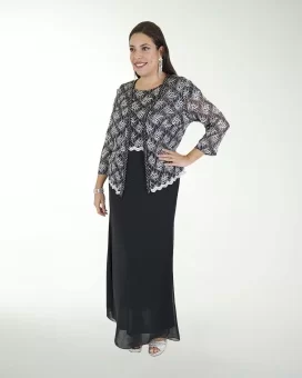 TMDA VESTIDO TE CON SACO CONFECCIONADO EN ENCAJE CON BRILLO