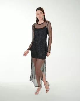 VESTIDO PP MALLA LUREX CON TRANSPARENCIA