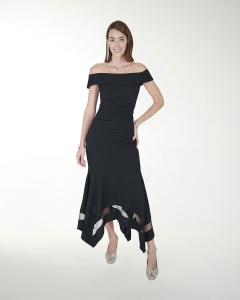 VESTIDO CL CREPE DRAPEADO CON TRANSPARENCIA