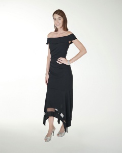 VESTIDO CL CREPE DRAPEADO CON TRANSPARENCIA