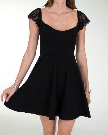 VESTIDO CA CREPE LISO MANGAS DE ENCJAE