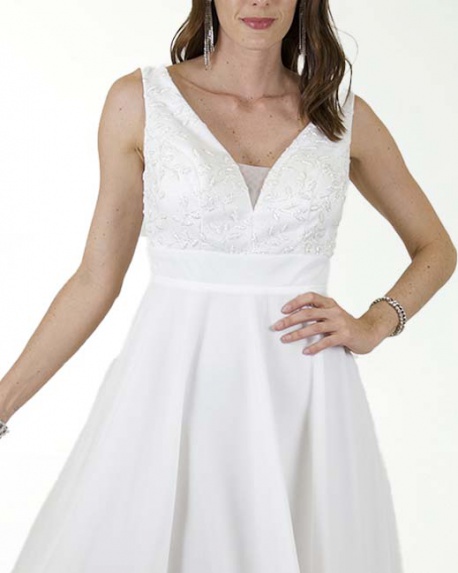 VESTIDO CL BLANCO MESH CON BRILLO EN TALLE