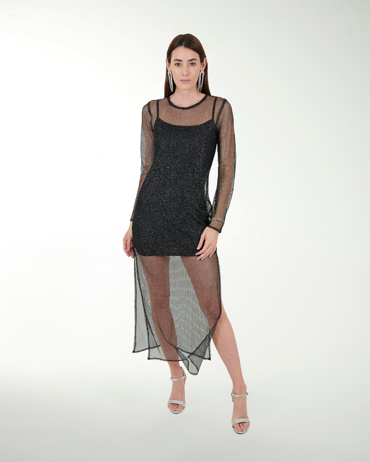 VESTIDO PP MALLA LUREX CON TRANSPARENCIA