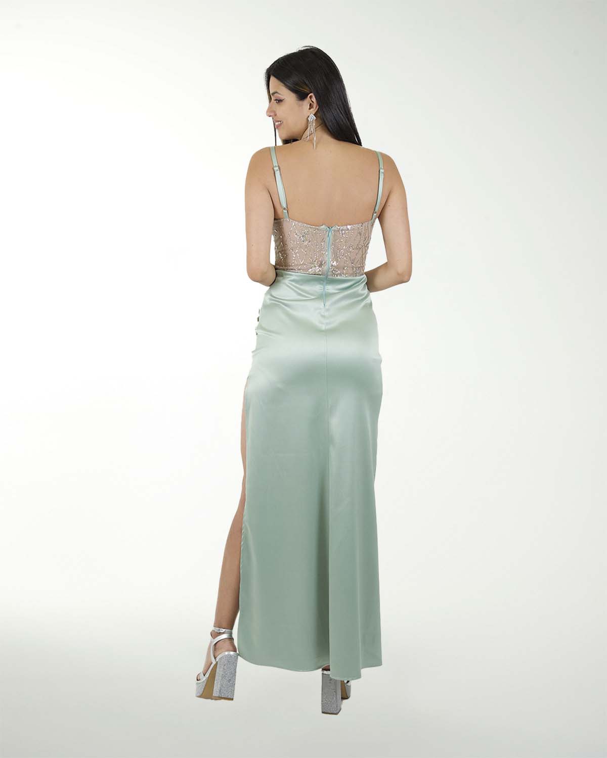 VESTIDO CL SATIN STRECH CON FANTASIA EN TALLE