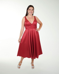 VESTIDO TE SATIN STRECH FALDA CIRCULAR MIDI