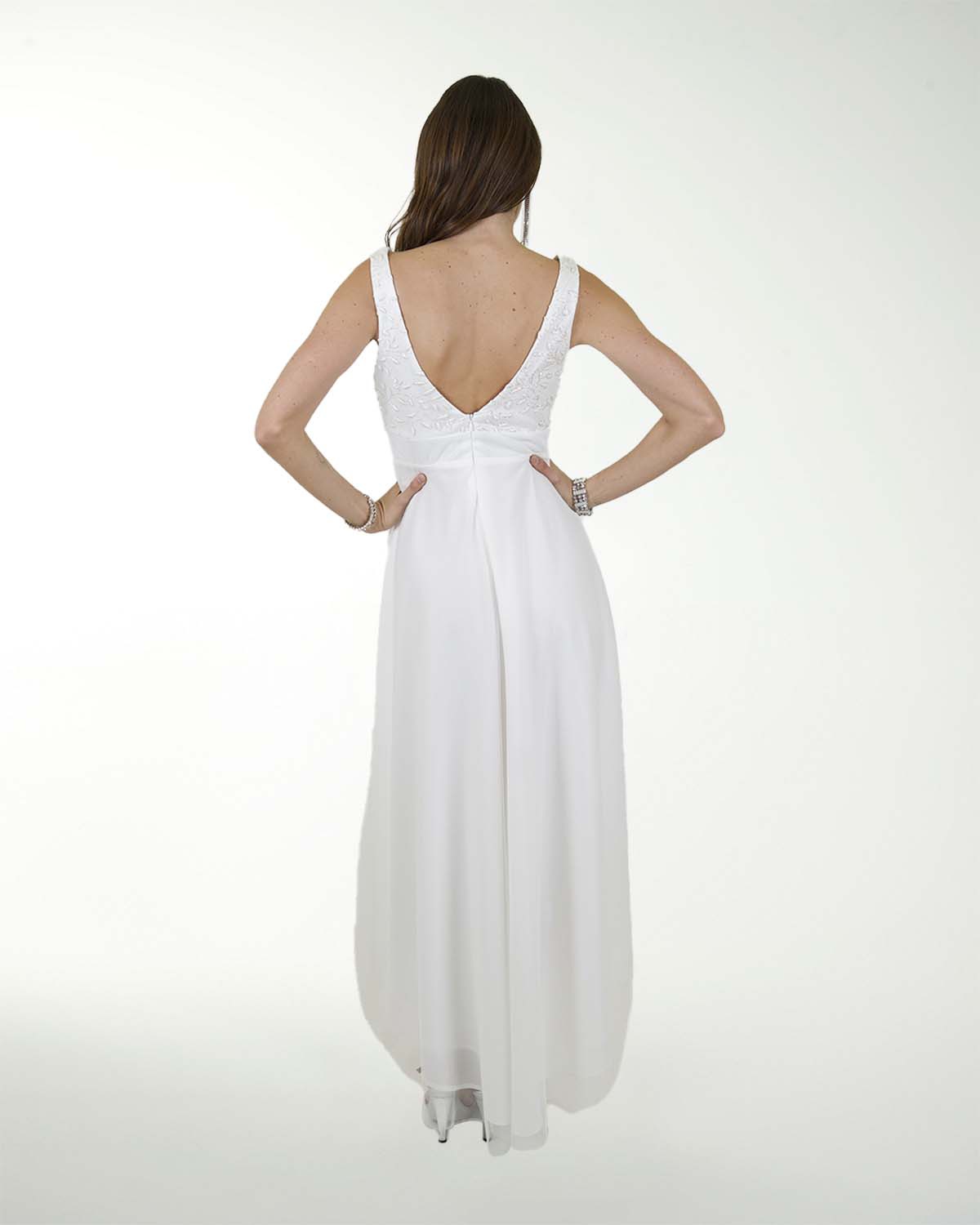 VESTIDO CL BLANCO MESH CON BRILLO EN TALLE