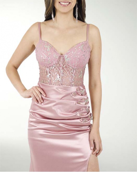 VESTIDO CL SATIN STRECH CON FANTASIA EN TALLE