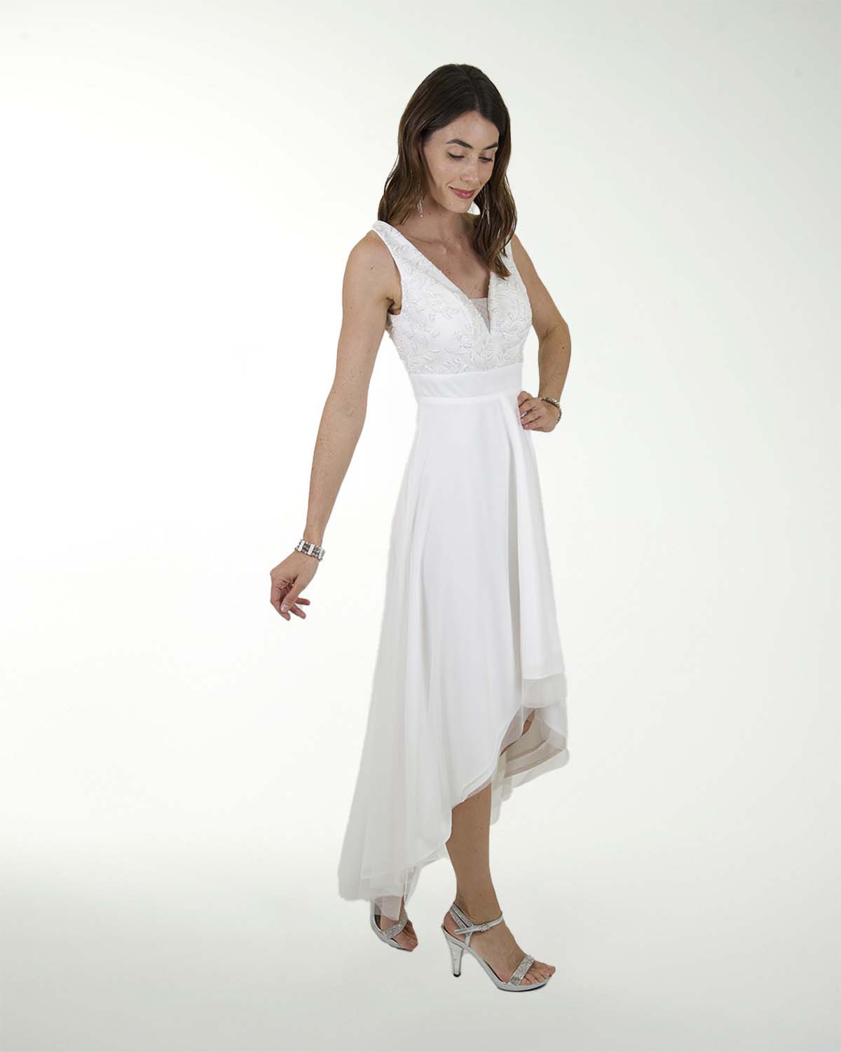 VESTIDO CL BLANCO MESH CON BRILLO EN TALLE