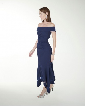 VESTIDO CL CREPE DRAPEADO CON TRANSPARENCIA