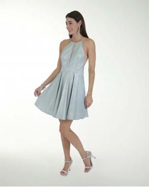 VESTIDO CC BRILLOS HALTER CON TRANSPARENCIA