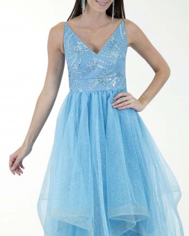 VESTIDO CL FALDA A DESNIVEL CON BRILLO