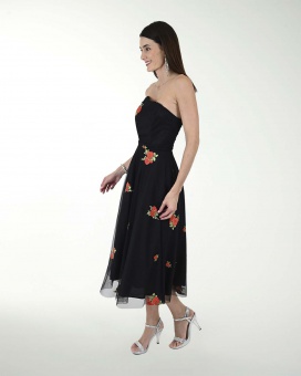 VESTIDO CC BORDADO STRAPLESS LARGO MIDI