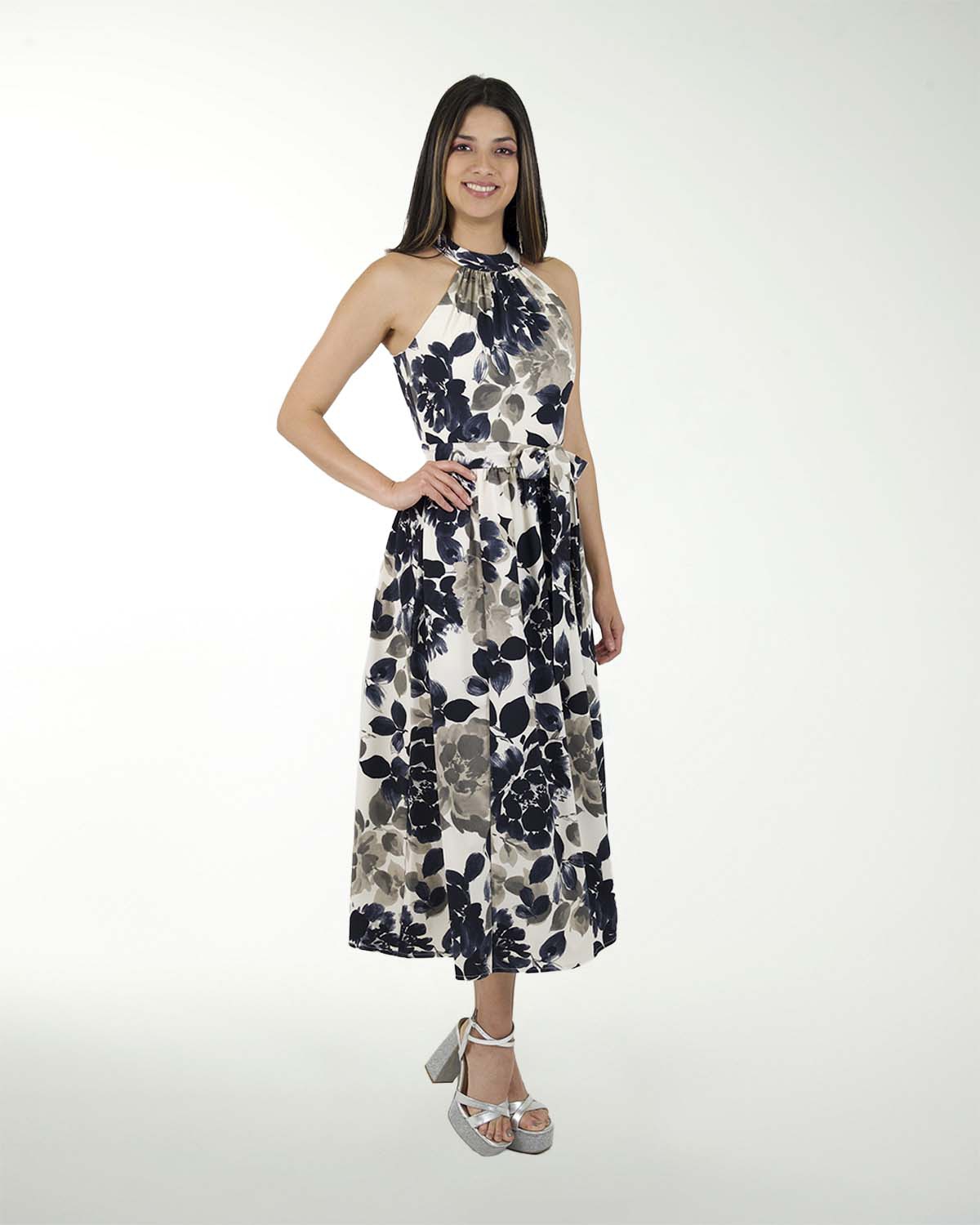 VESTIDO CA LAUREL ESTAMPADO CUELLO ALTO MIDI VESTIDO CA LAUREL ESTAMPADO CUELLO ALTO MIDI