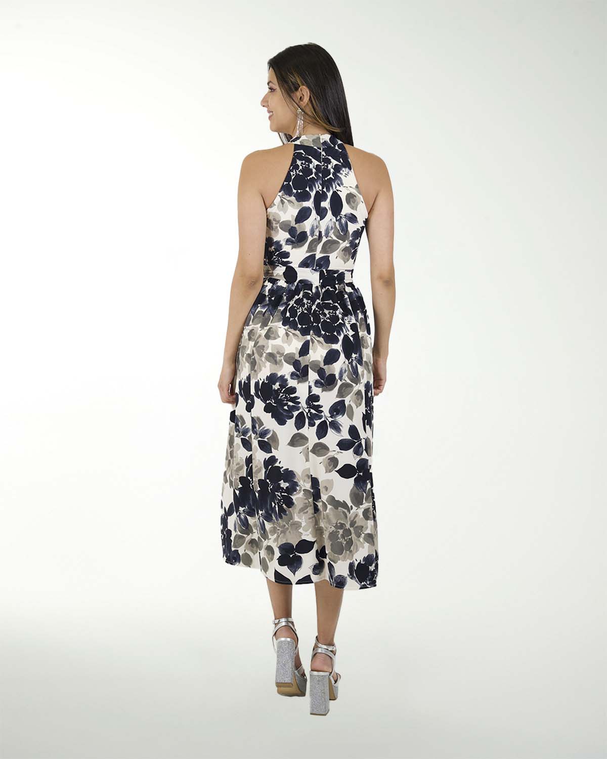 VESTIDO CA LAUREL ESTAMPADO CUELLO ALTO MIDI VESTIDO CA LAUREL ESTAMPADO CUELLO ALTO MIDI