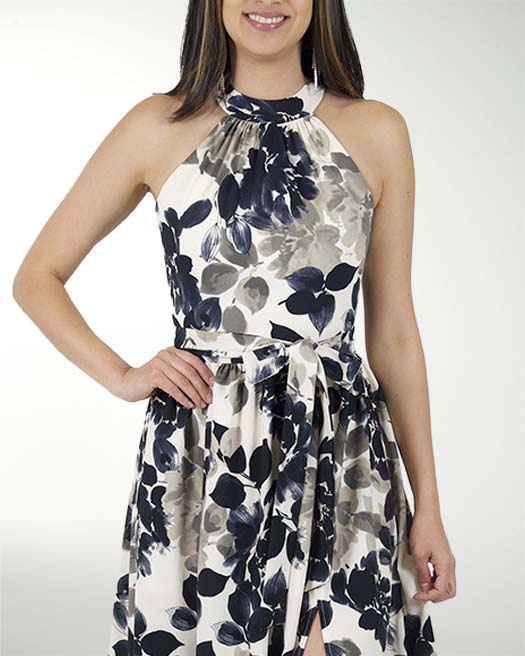 VESTIDO CA LAUREL ESTAMPADO CUELLO ALTO MIDI VESTIDO CA LAUREL ESTAMPADO CUELLO ALTO MIDI