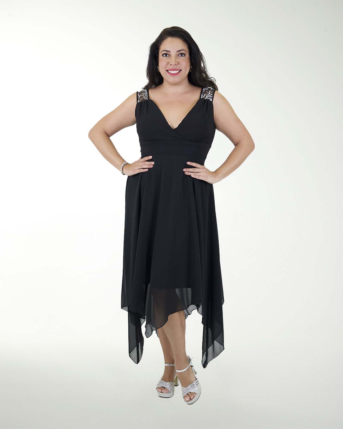 VESTIDO CL CHIFON CON PICOS EN FALDA VESTIDO CL CHIFON CON PICOS EN FALDA