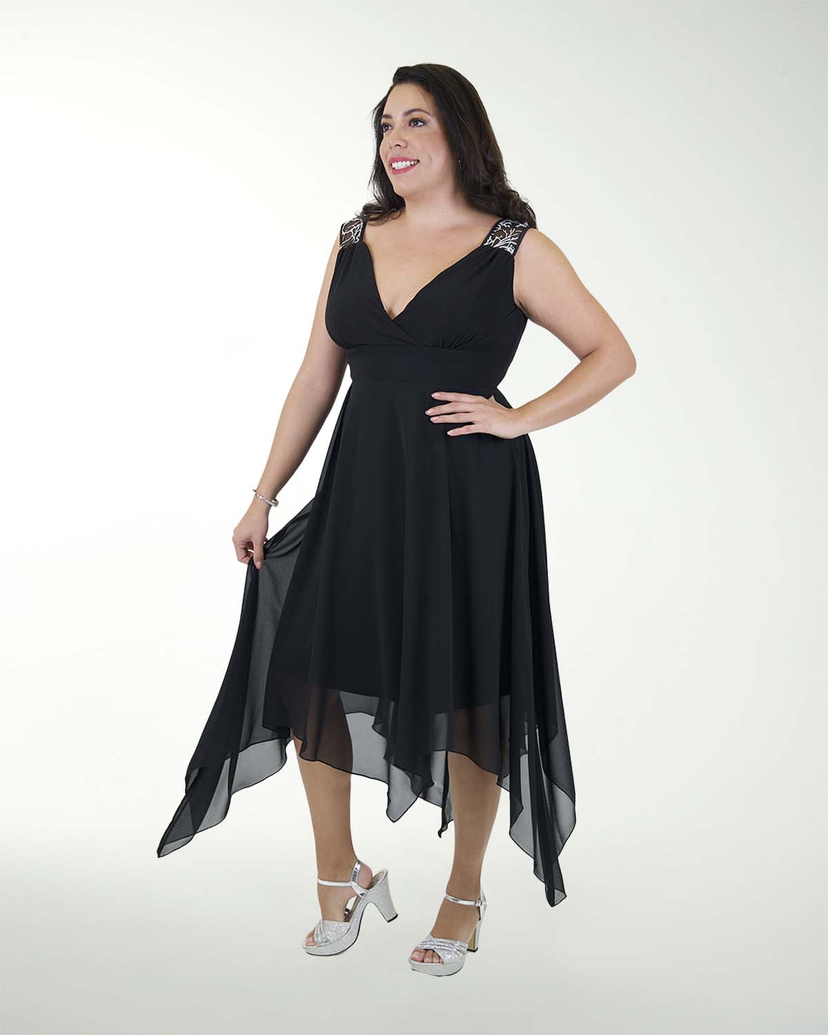 VESTIDO CL CHIFON CON PICOS EN FALDA VESTIDO CL CHIFON CON PICOS EN FALDA