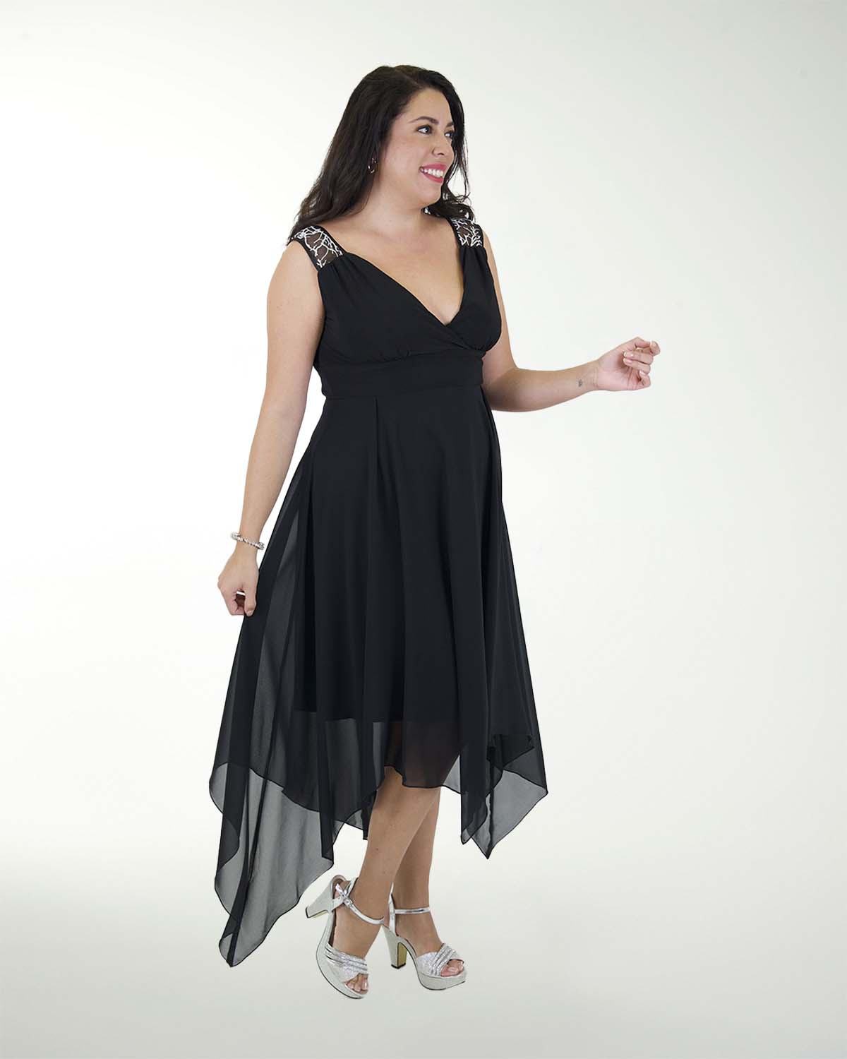 VESTIDO CL CHIFON CON PICOS EN FALDA VESTIDO CL CHIFON CON PICOS EN FALDA