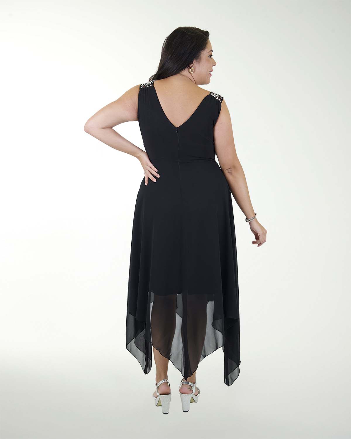 VESTIDO CL CHIFON CON PICOS EN FALDA VESTIDO CL CHIFON CON PICOS EN FALDA