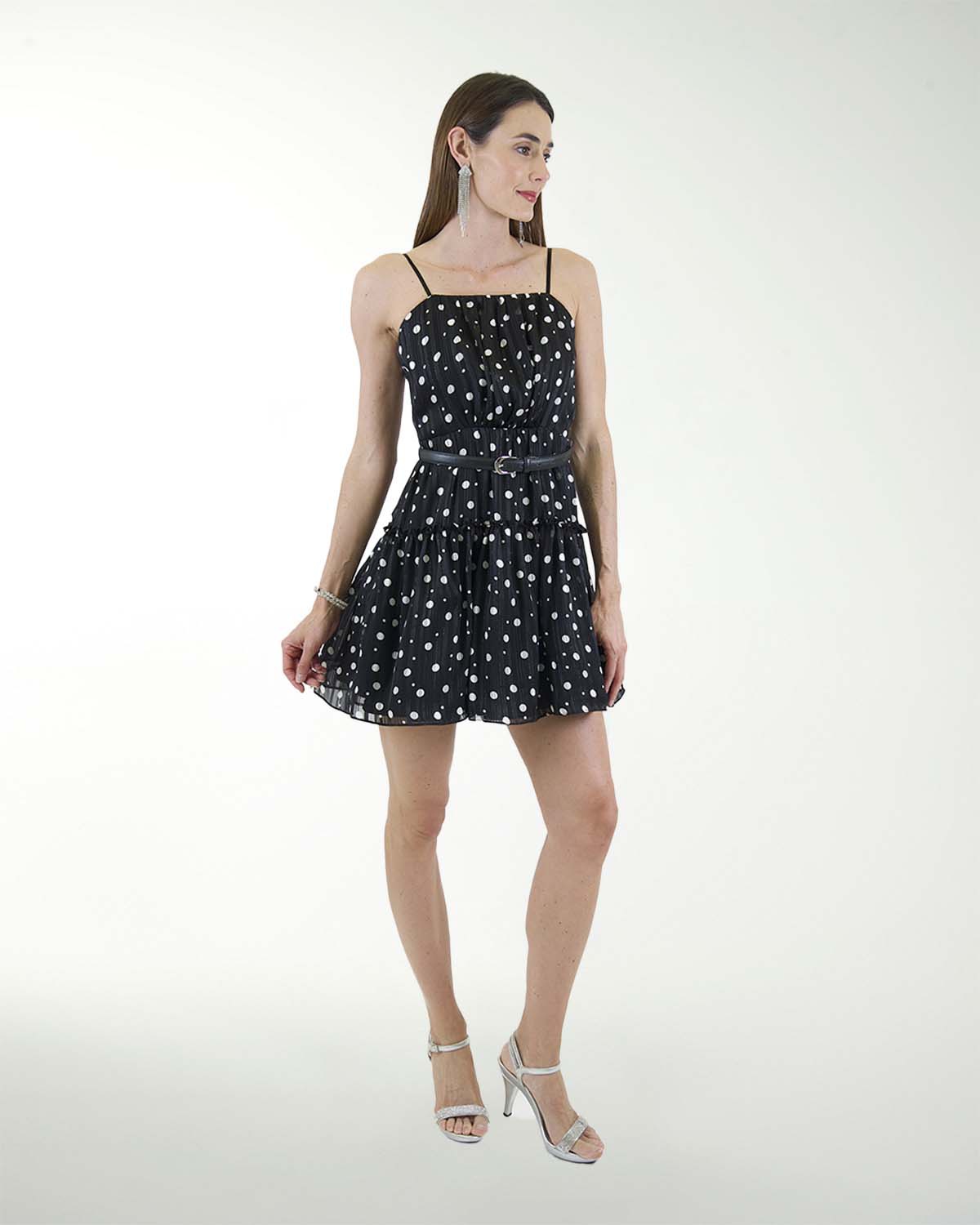 VESTIDO CA CHIFON LUREX CON CINTURON VESTIDO CA CHIFON LUREX CON CINTURON