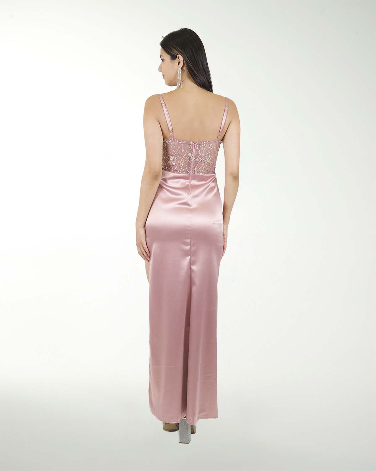 VESTIDO CL SATIN STRECH CON FANTASIA EN TALLE VESTIDO CL SATIN STRECH CON FANTASIA EN TALLE