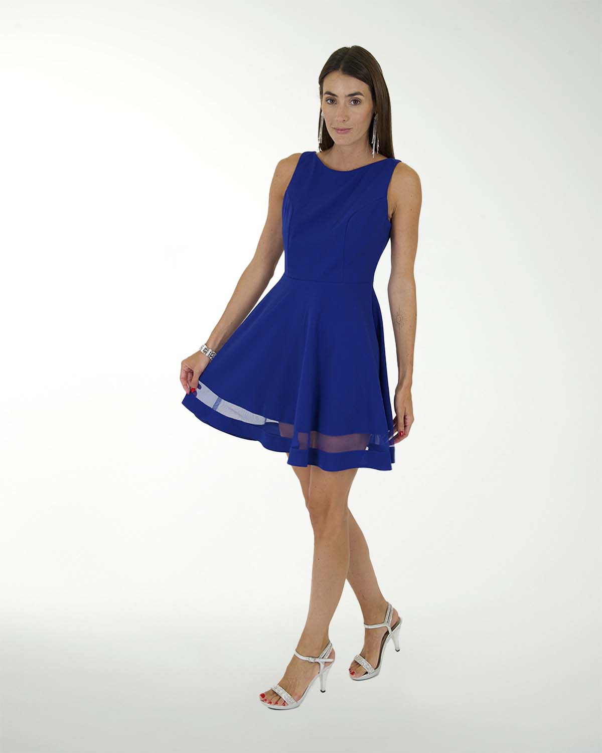 VESTIDO CA CREPE LISO CON TRANSPARENCIA EN EN RUEDO VESTIDO CA CREPE LISO CON TRANSPARENCIA EN EN RUEDO