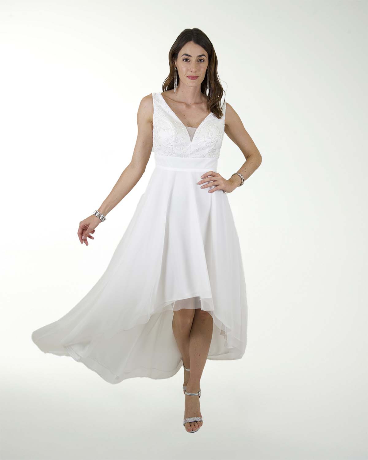VESTIDO CL BLANCO MESH CON BRILLO EN TALLE VESTIDO CL BLANCO MESH CON BRILLO EN TALLE