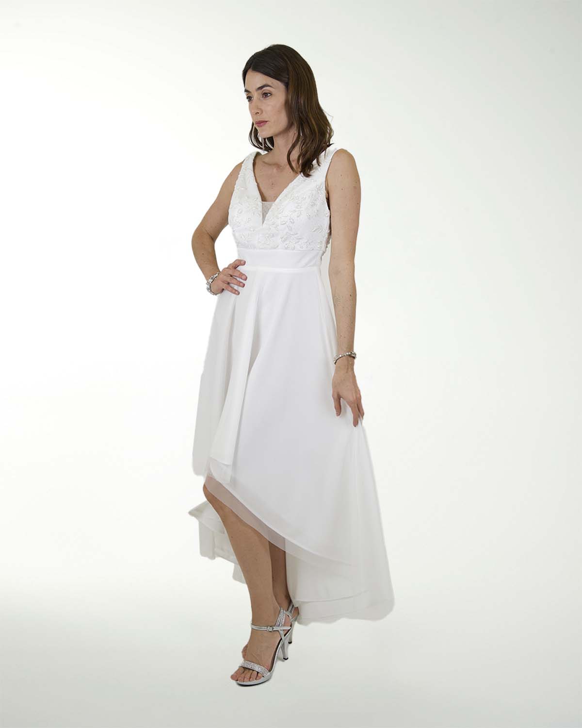 VESTIDO CL BLANCO MESH CON BRILLO EN TALLE VESTIDO CL BLANCO MESH CON BRILLO EN TALLE