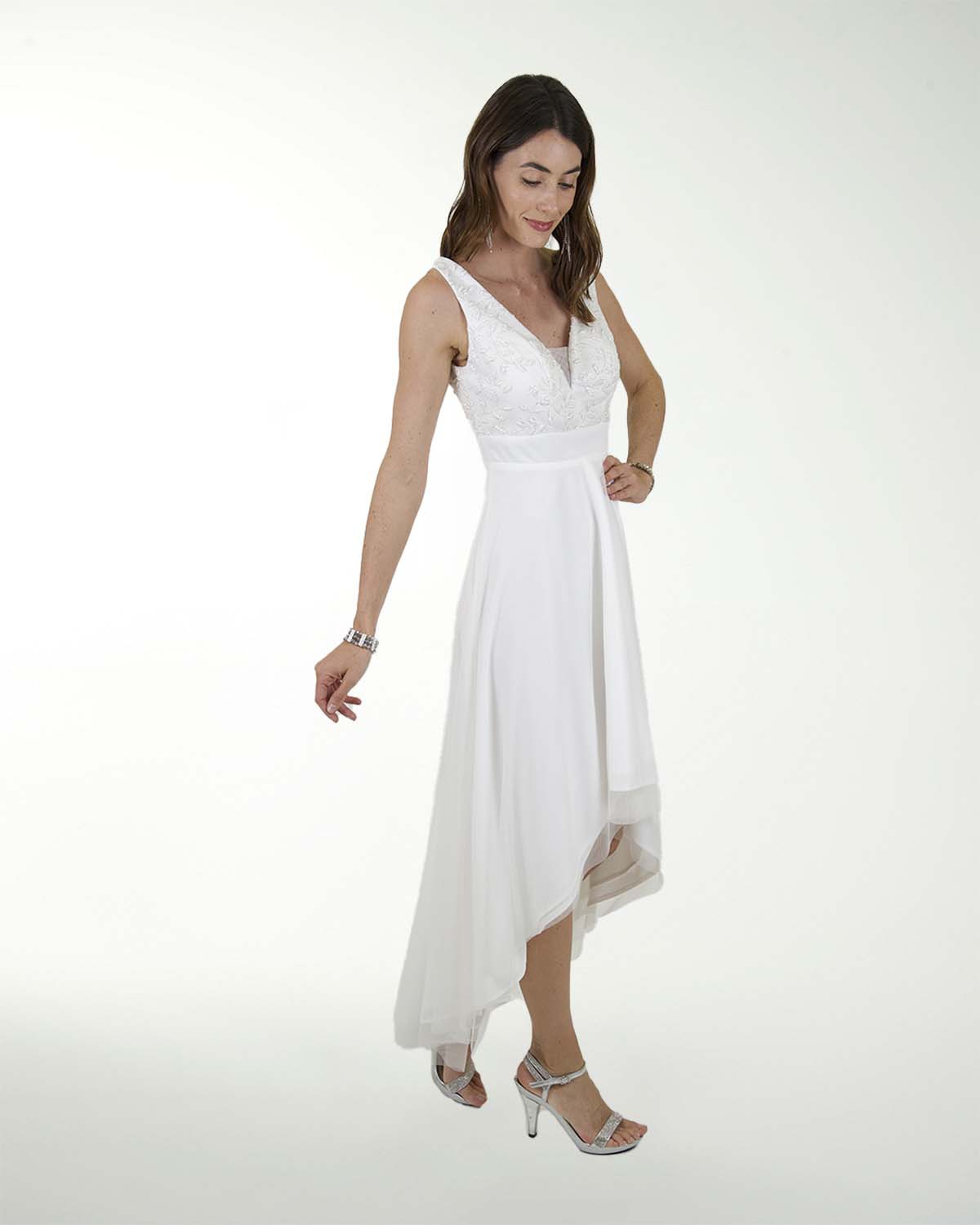 VESTIDO CL BLANCO MESH CON BRILLO EN TALLE VESTIDO CL BLANCO MESH CON BRILLO EN TALLE