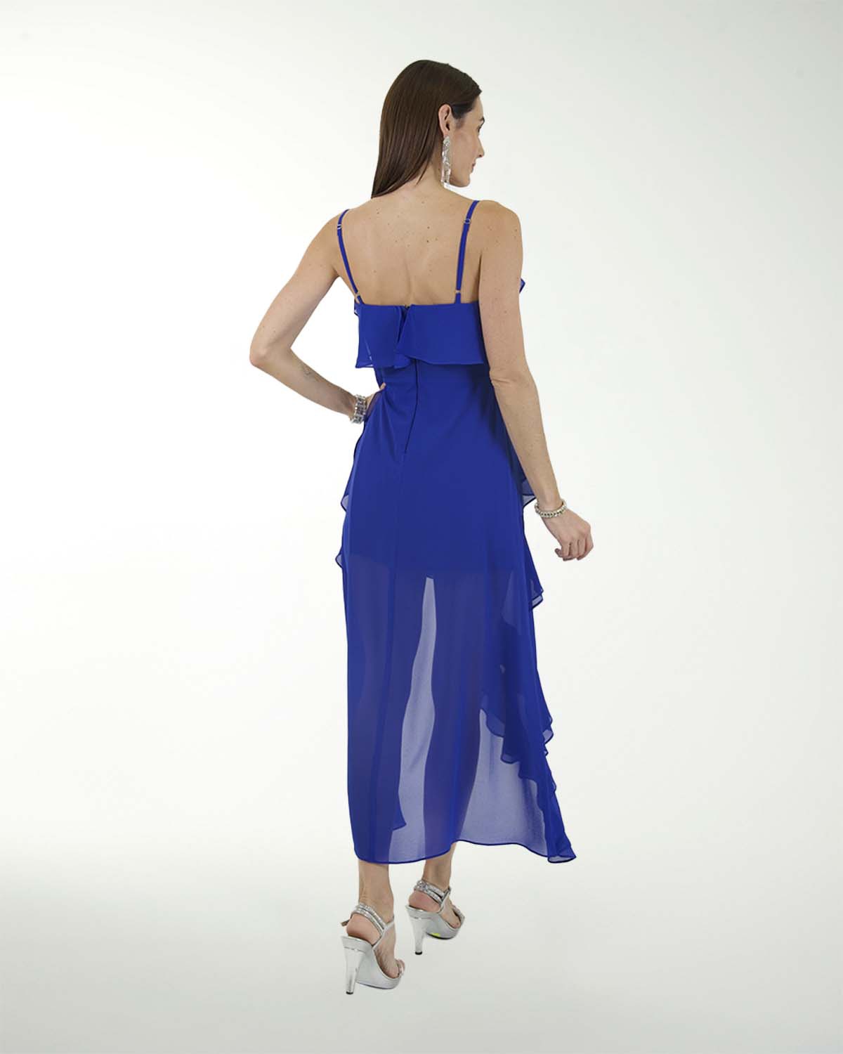 VESTIDO CL CHIFON CON ESCAROLAS EN FALDA VESTIDO CL CHIFON CON ESCAROLAS EN FALDA