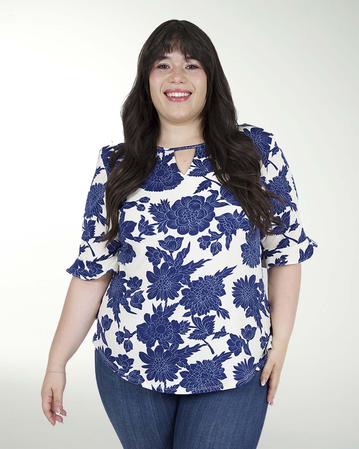 BLUSA TV LICRA ESTAMPADO MANGA 3/4 CON OLAN BLUSA TV LICRA ESTAMPADO MANGA 3/4 CON OLAN