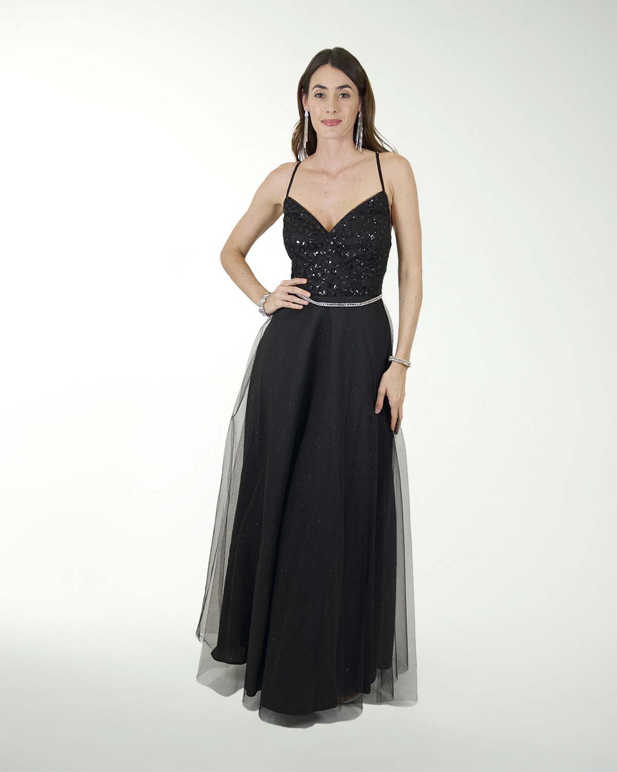 VESTIDO CL FANTASIA ESCOTE EN V CON BRILLOS VESTIDO CL FANTASIA ESCOTE EN V CON BRILLOS