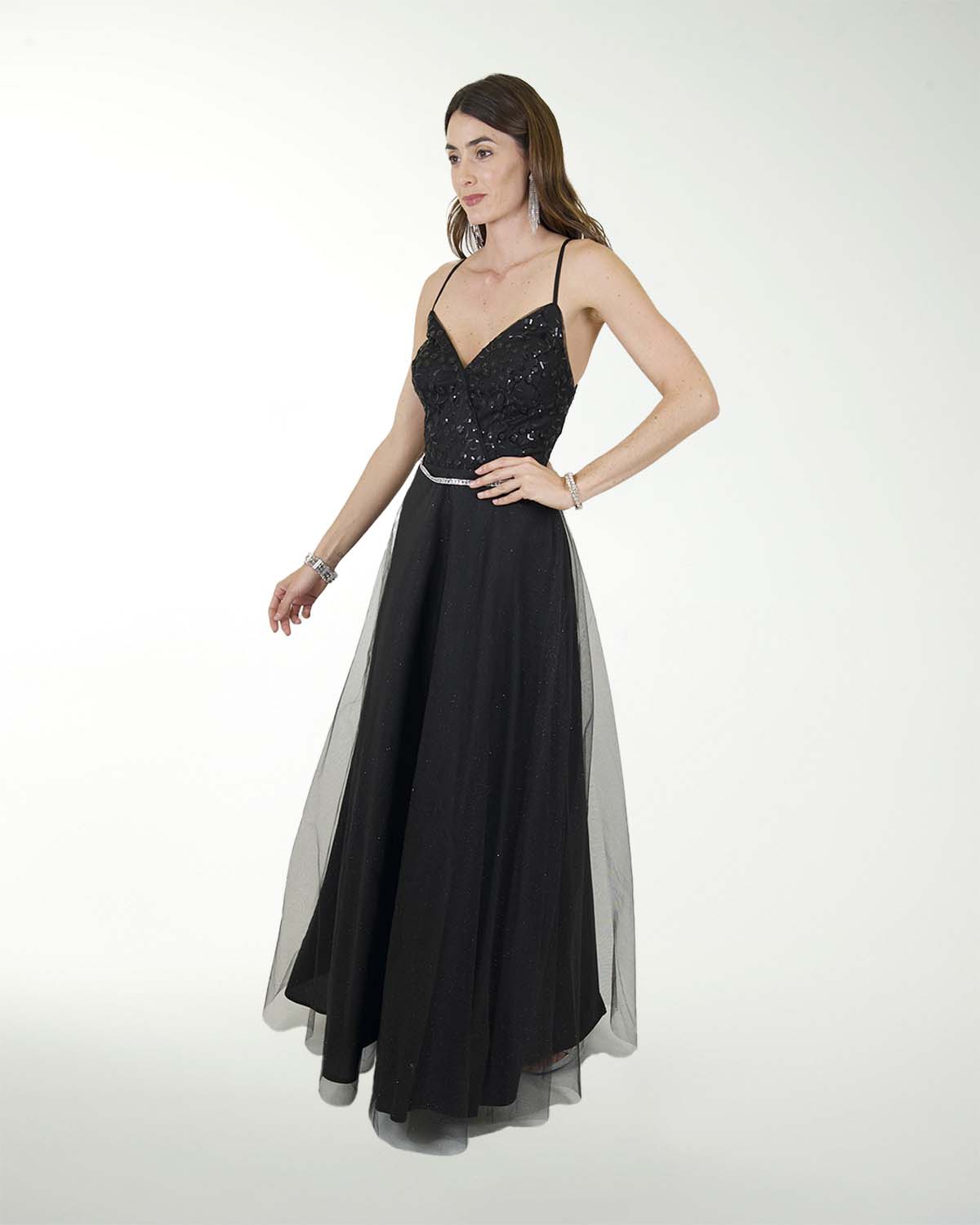 VESTIDO CL FANTASIA ESCOTE EN V CON BRILLOS VESTIDO CL FANTASIA ESCOTE EN V CON BRILLOS