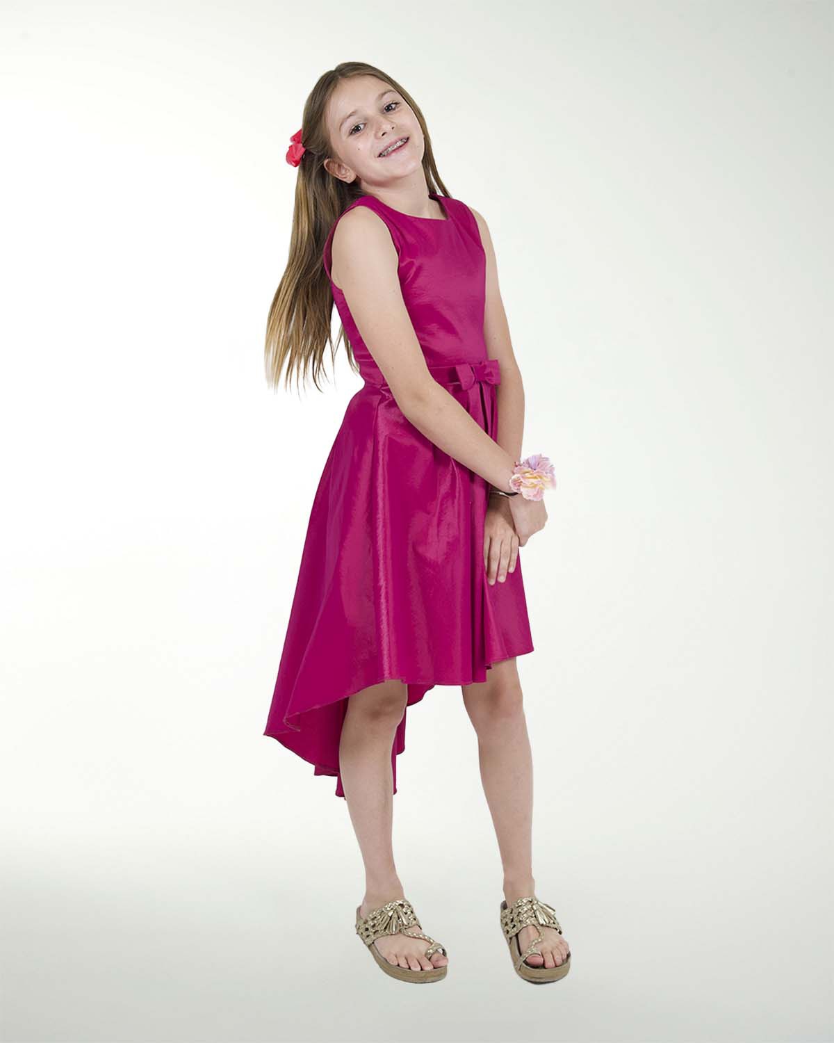 VESTIDO NI 12-014-16 TAFETA LISO CON TABLONES CORTE IRREGULA VESTIDO NI 12-014-16 TAFETA LISO CON TABLONES CORTE IRREGULA